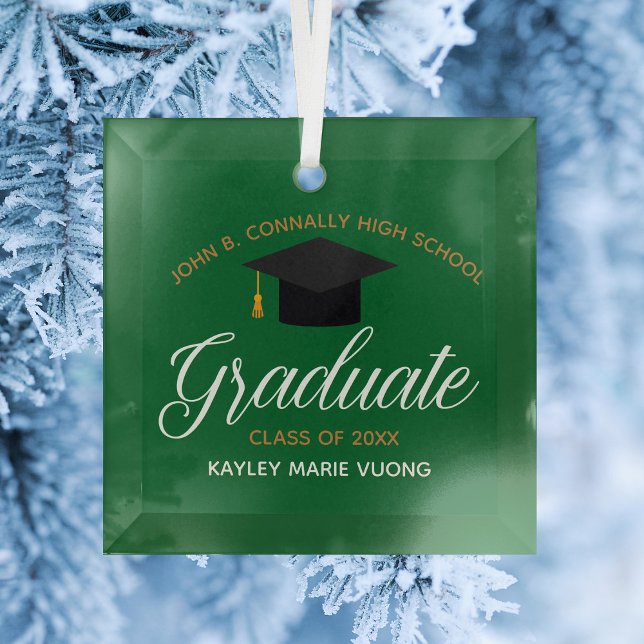 Green Gold Graduation Custom Graduate Christmas Glass Tree Decoration (Creator Uploaded)