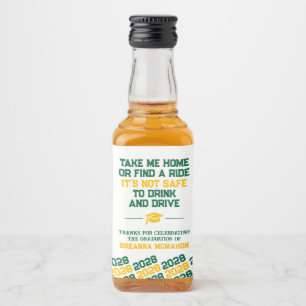 Green & Gold Graduation Don't Drink & Drive Mini Liquor Bottle Label