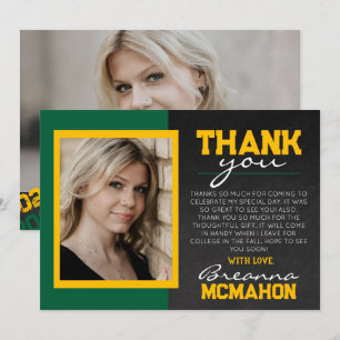 Green & Gold Graduation Photo Thank You Card