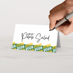 Green & Gold Graduation Year Folding Food or Place Card