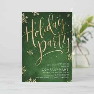 Green gold handwritten calligraphy holiday Party Invitation