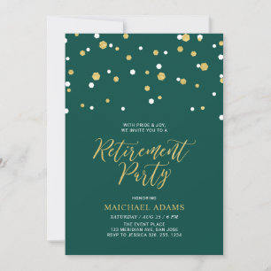 Green & Gold Hexagon Confetti Retirement Party Invitation