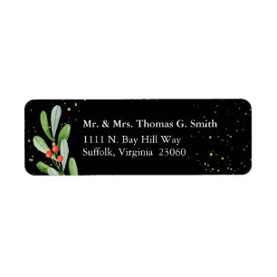 Green + Gold Holiday Botanical Return Address Labe