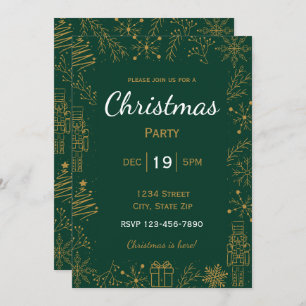 Green & Gold Holiday Invitation Modern Glam Xmas