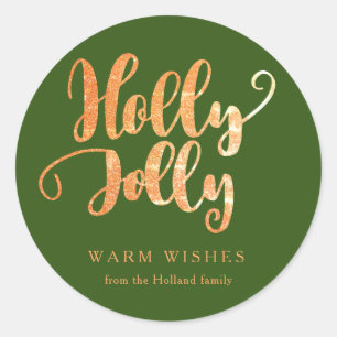 Green Gold Holly Jolly Holiday Classic Round Sticker
