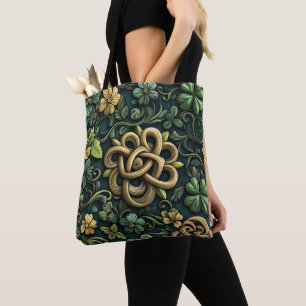 GREEN & GOLD IRISH CELTIC KNOT PATTERNS TOTE BAG
