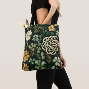 GREEN & GOLD IRISH CELTIC KNOT PATTERNS TOTE BAG