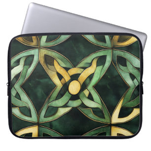 GREEN & GOLD IRISH CELTIC KNOTS AND SHAMROCKS LAPTOP SLEEVE