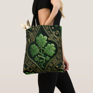GREEN & GOLD IRISH CELTIC KNOTS TOTE BAG