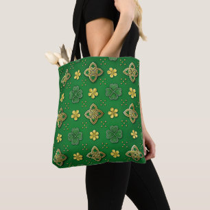 GREEN & GOLD IRISH CELTIC THEMED SCENES TOTE BAG