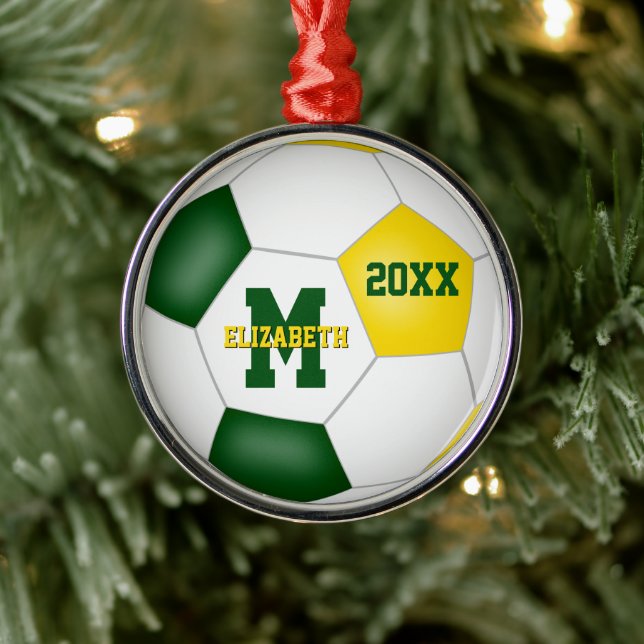 green gold kids soccer club colours keepsake metal tree decoration (Tree)