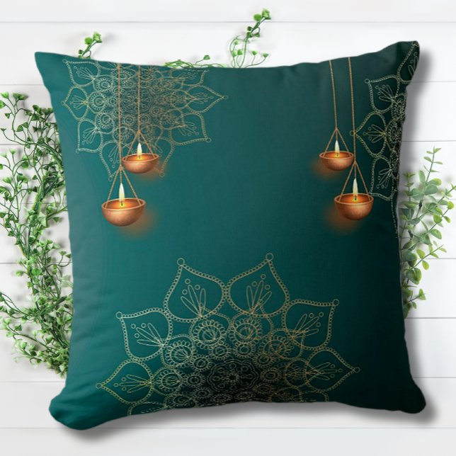 Green Gold Lamps Mandala Pattern Elegant Bohemian  Cushion (Creator Uploaded)