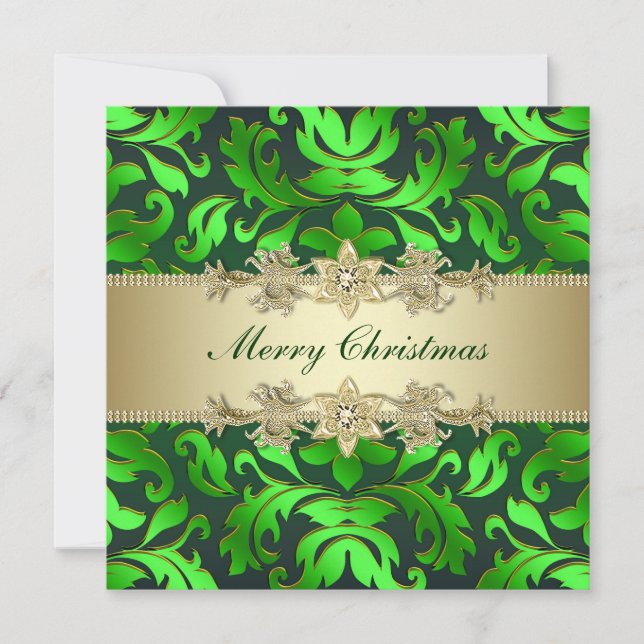 Green Gold Leaf Corporate Christmas Party Invitation (Front)