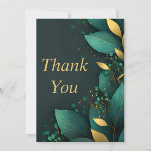 Green & Gold Leaves on Palm Green Thank You Card