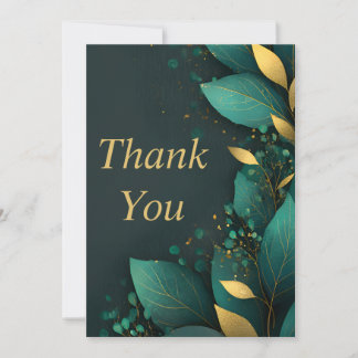 Green & Gold Leaves on Palm Green Thank You Card