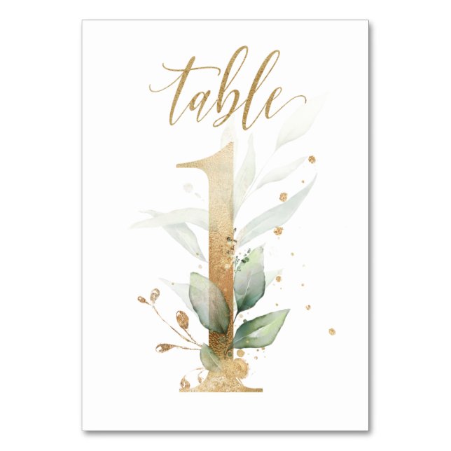 Green Gold Leaves Table1, Table Number (Front)