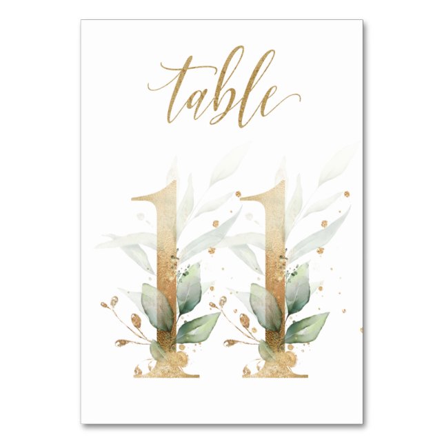 Green Gold Leaves Table 11, Table Number (Front)