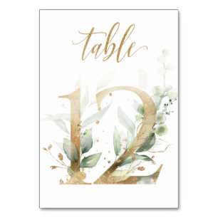 Green Gold Leaves Table 12, Table Number