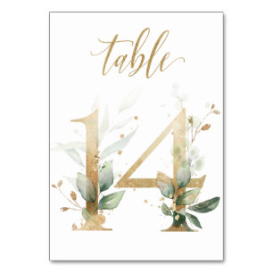 Green Gold Leaves Table 14, Table Number