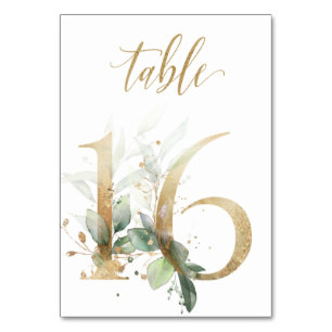 Green Gold Leaves Table 16, Table Number