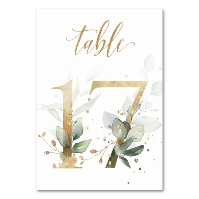 Green Gold Leaves Table 17, Table Number (Front)