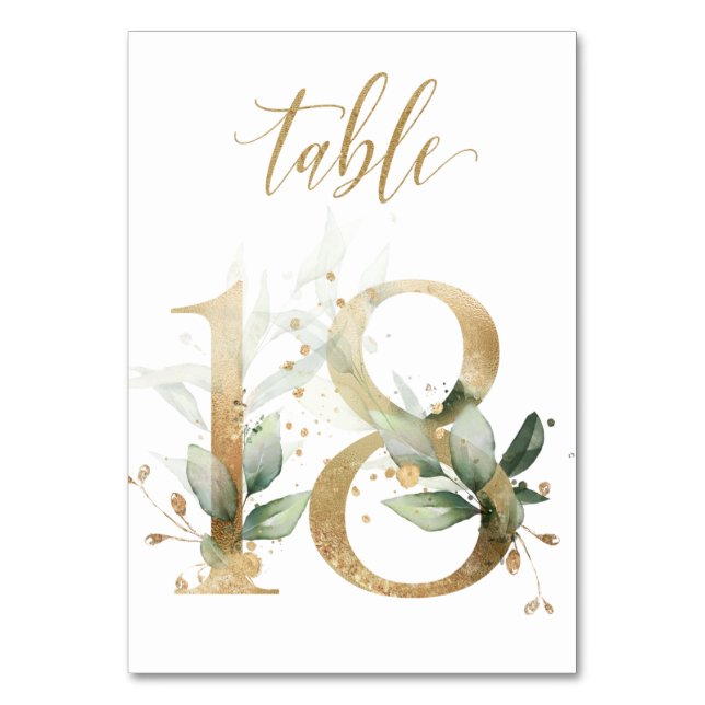 Green Gold Leaves Table 18, Table Number (Front)