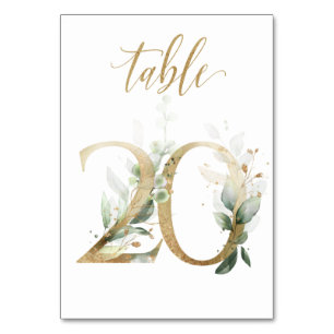 Green Gold Leaves Table 20, Table Number
