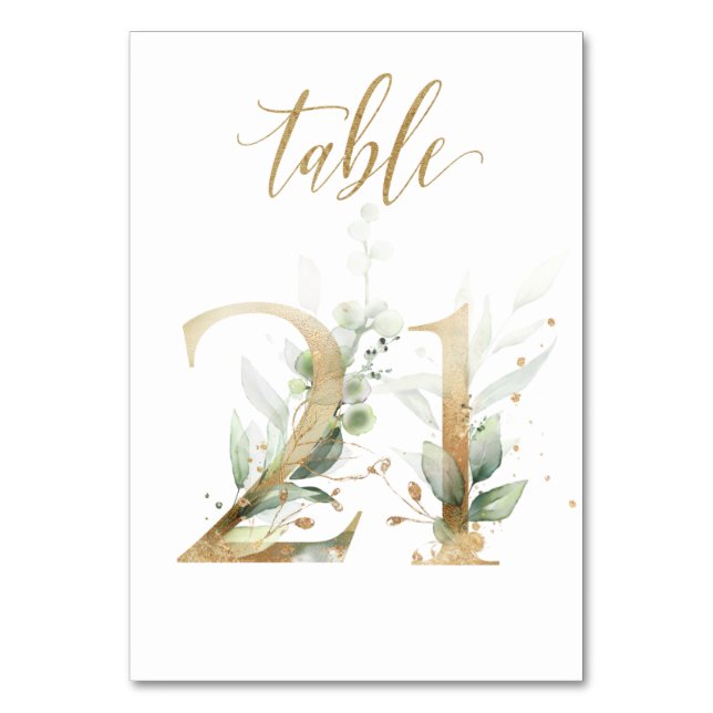 Green Gold Leaves Table 21, Table Number (Front)