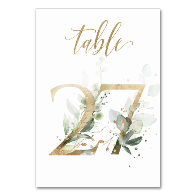 Green Gold Leaves Table 27, Table Number (Front)