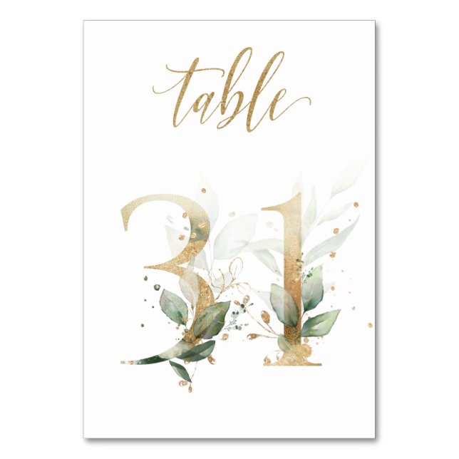 Green Gold Leaves Table 31, Table Number (Front)