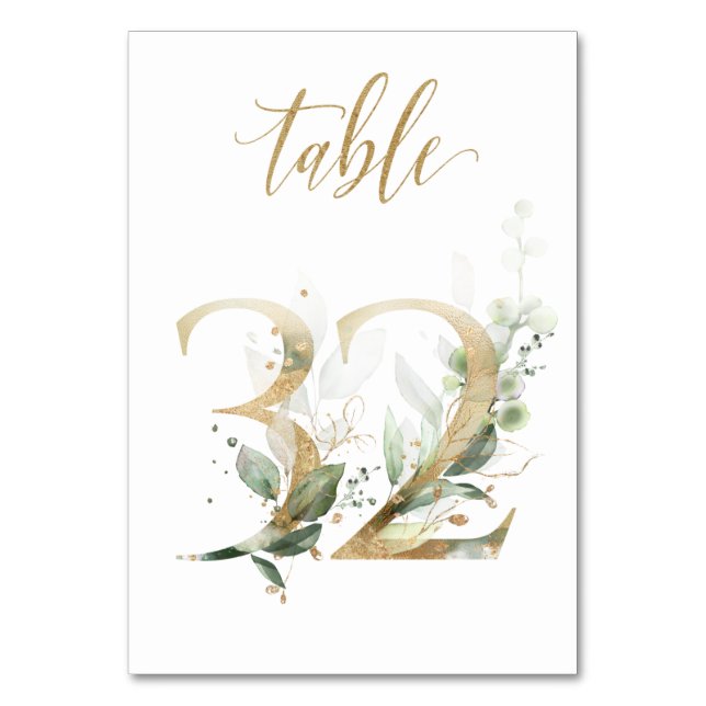 Green Gold Leaves Table 32, Table Number (Front)