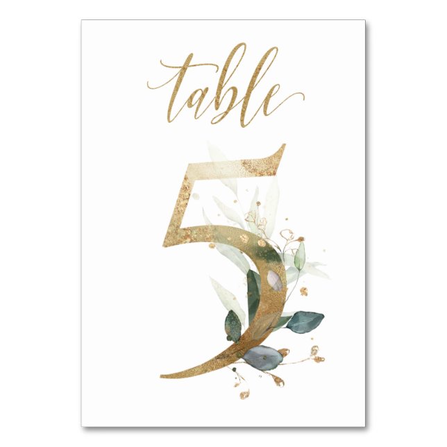 Green Gold Leaves Table 5, Table Number (Front)