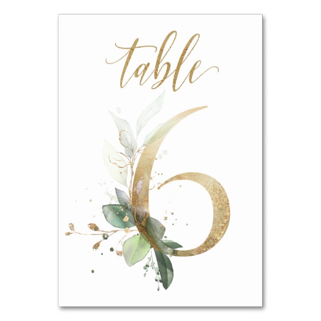 Green Gold Leaves Table 6, Table Number (Front)