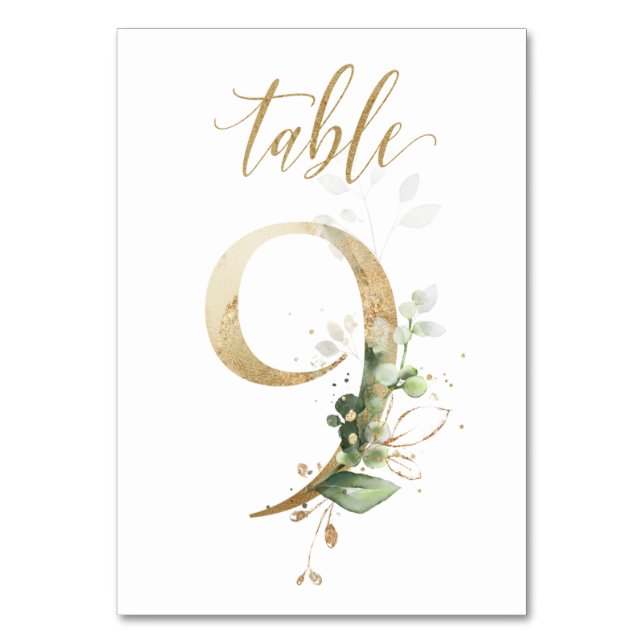 Green Gold Leaves Table 9, Table Number (Front)
