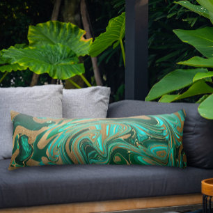 Green & Gold Liquid Marble Body Cushion