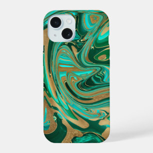 Green & Gold Liquid Marble iPhone 15 Case