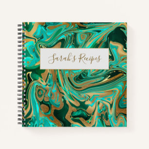 Green & Gold Liquid Marble Notebook