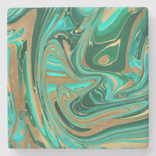 Green & Gold Liquid Marble Stone Coaster