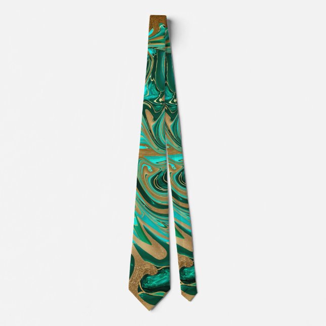 Green & Gold Liquid Marble Tie (Front)