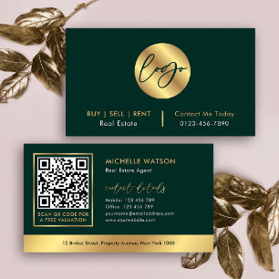Green & Gold Logo Modern Real Estate QR Code Business Card