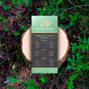 Green Gold Lotus YOGA Reiki Instructor Price List Rack Card