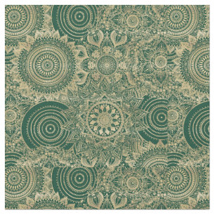 Green Gold Mandala Collection Fabric