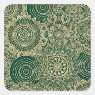 Green Gold Mandala Collection Square Sticker