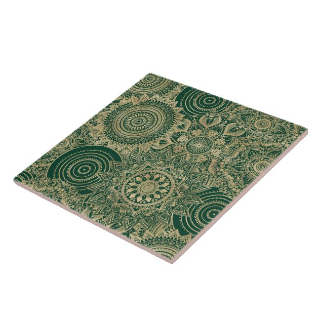 Green Gold Mandala Collection Tile (Side)