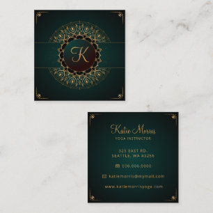 Green Gold Mandala Elegant Yoga Instructor Square Business Card