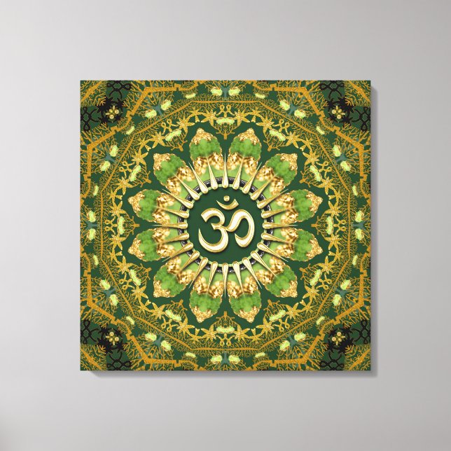 Green Gold Mandala Om Shanti Geometry Meditation Canvas Print (Front)