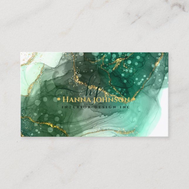 Green Gold Marble Agate Monogram iinitial geode  Business Card (Front)