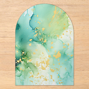 Green Gold Marble Background Acrylic Invitations