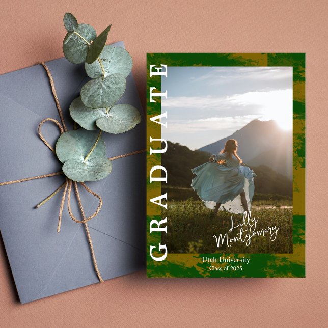 Green Gold Marble Photo Graduation Announcement (Creator Uploaded)