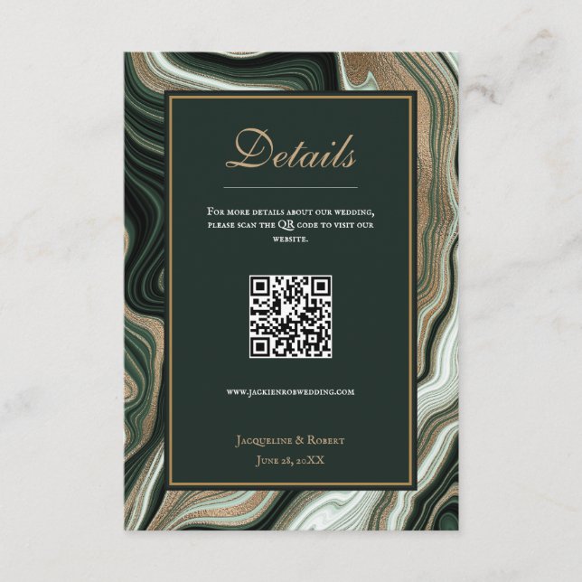 Green & Gold Marble QR Code Wedding Enclosure Card (Front)